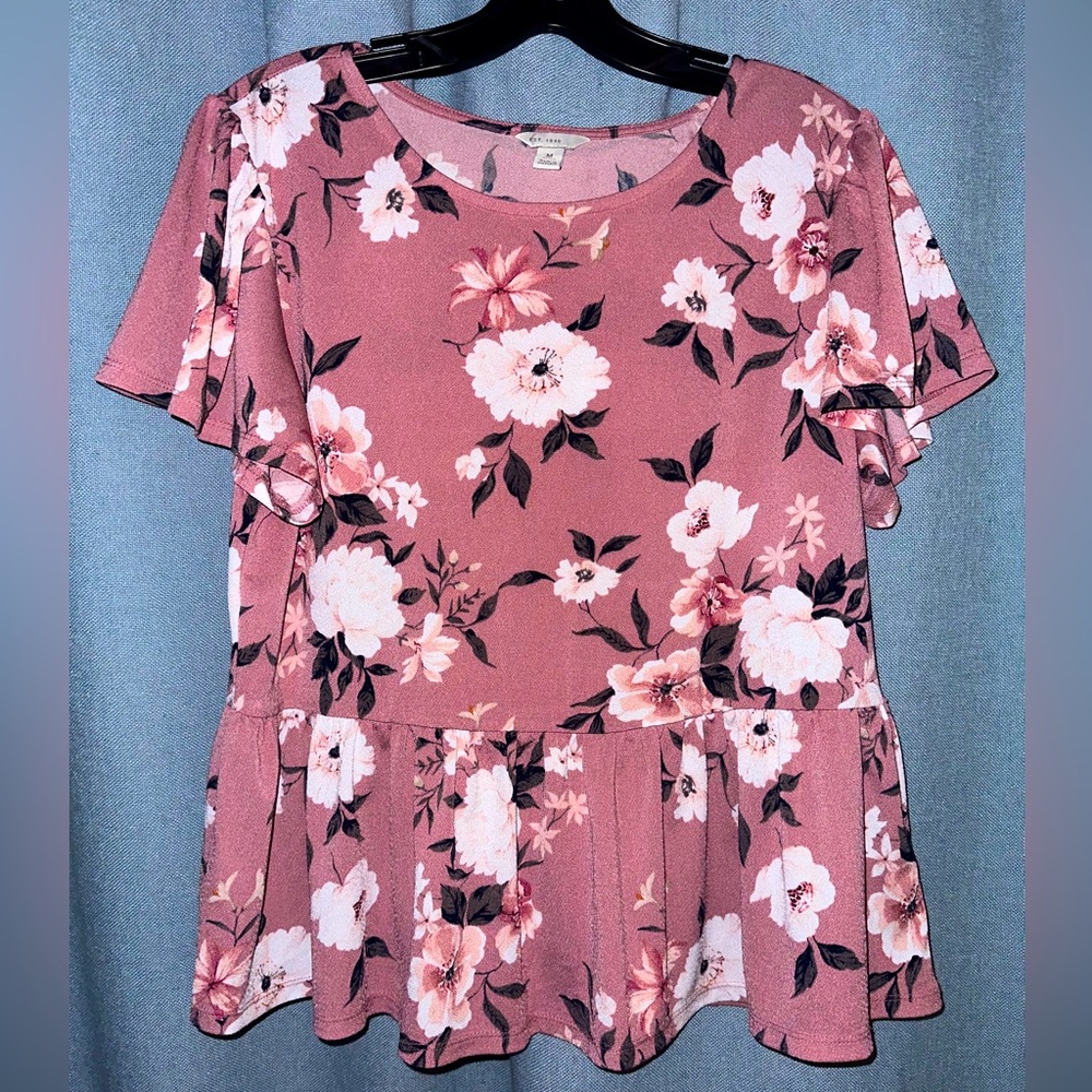 Cato Pink Stretchy Floral Peplum Blouse
